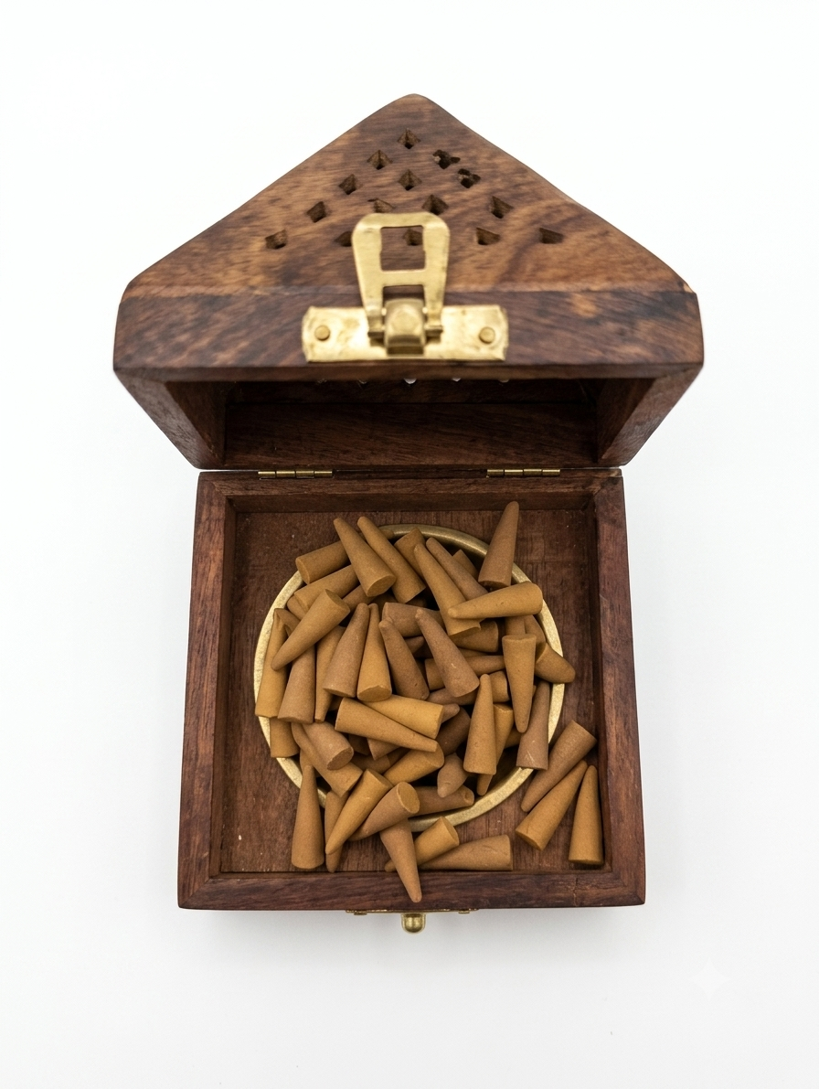 Wooden dhoop box & 100 Grams OUDH Fragance dhoop cones