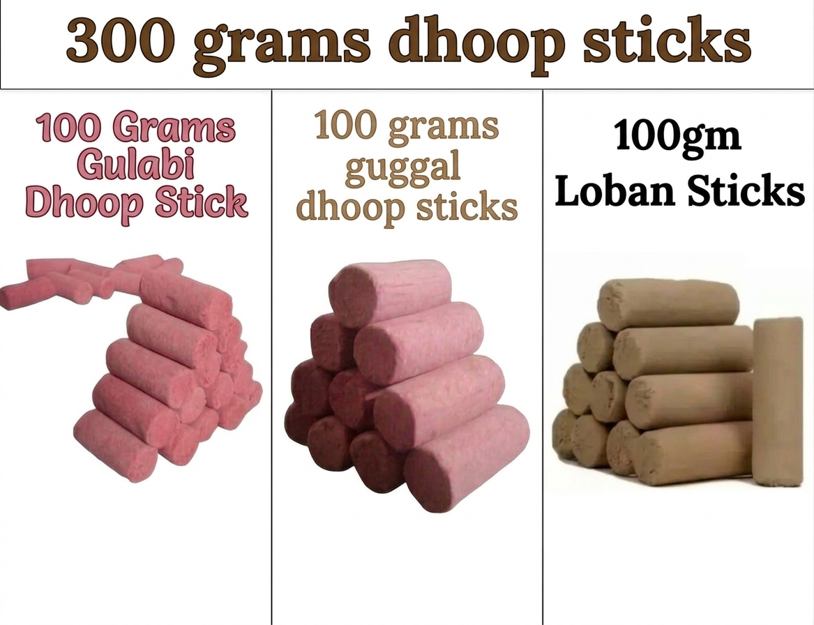 300 Grams pack of dhoop sticks ( mix of 100 grams , loban , gulabi , guggal )