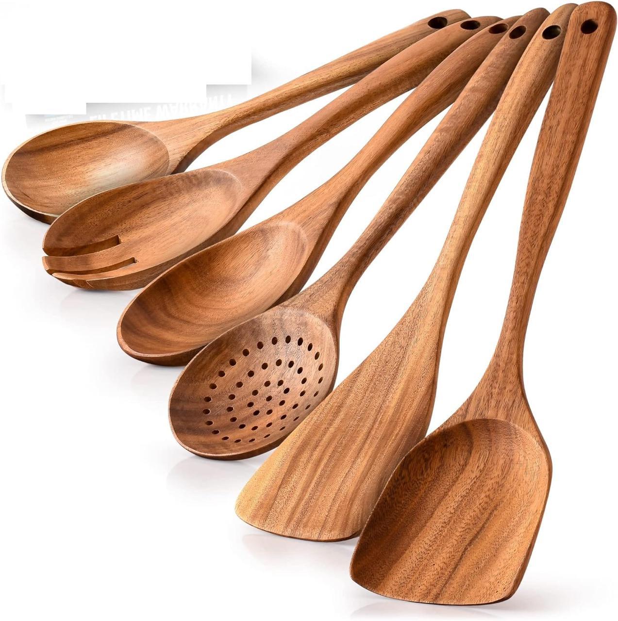 Handcrafted Shesham Wood Kitchen Utensil Set, Of 6 Natural Grain Finish, 6 Piece Serving and Mixing Tools