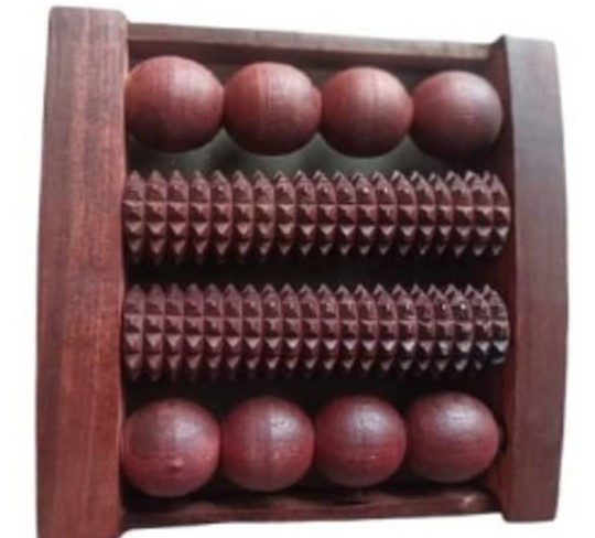 Wooden Foot Massager Roller with Acupressure Balls, Traditional Reflexology Tool, Brown, 7.75 x 5 x 2 Inches
