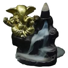 Golden Lord Ganesh Smoke Backflow Incense Holder | Polyresin Ganpati Bappa Fountain with 10 Free Cones