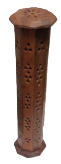 Wooden Incense Holder Tower, Handcrafted  Carved Design,Brown Agarbatti Burner with Decorative Pattern